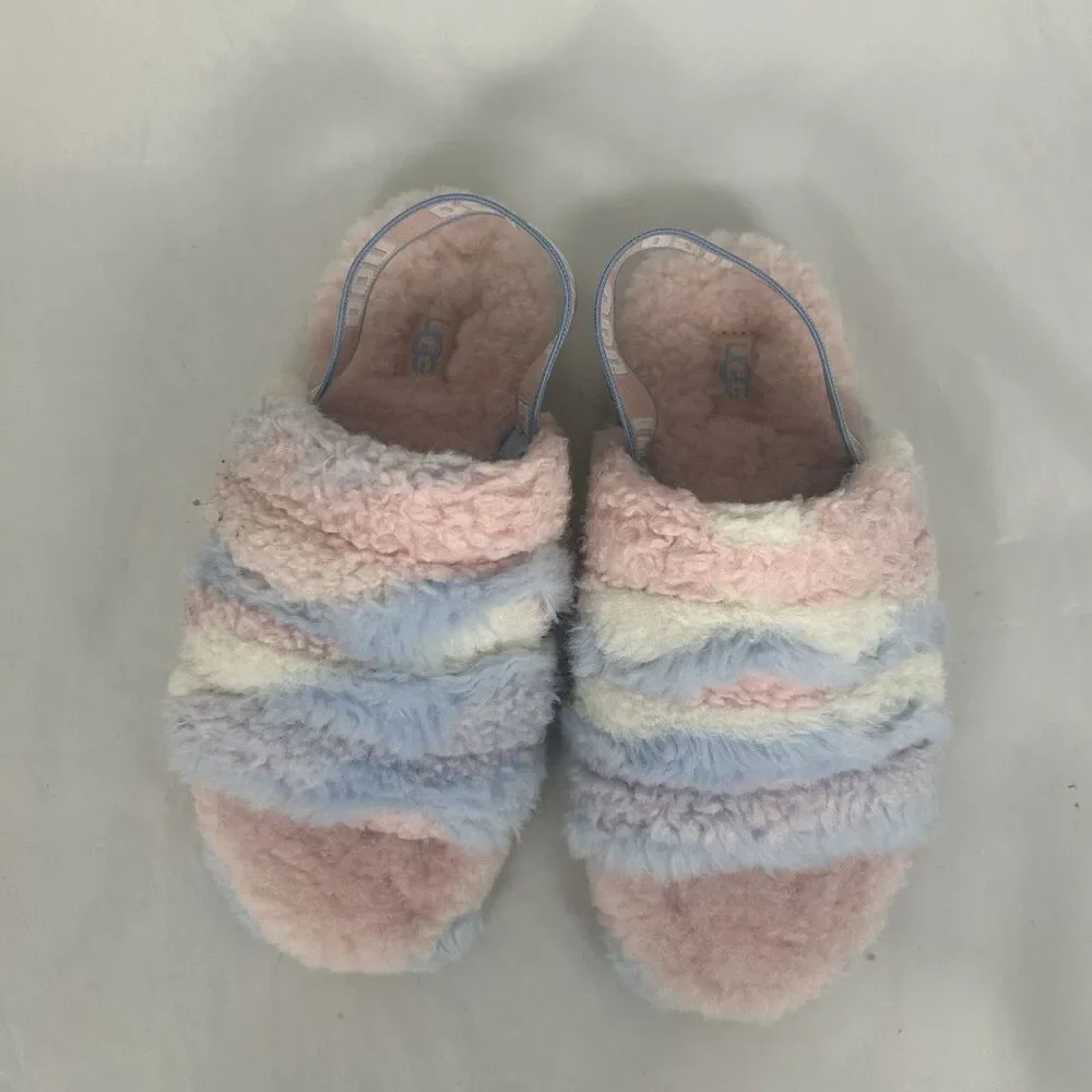 UGG Fluff Yeah Slide Kids Girls Size 2 Cotton Candy Shearling Slippers Shoes